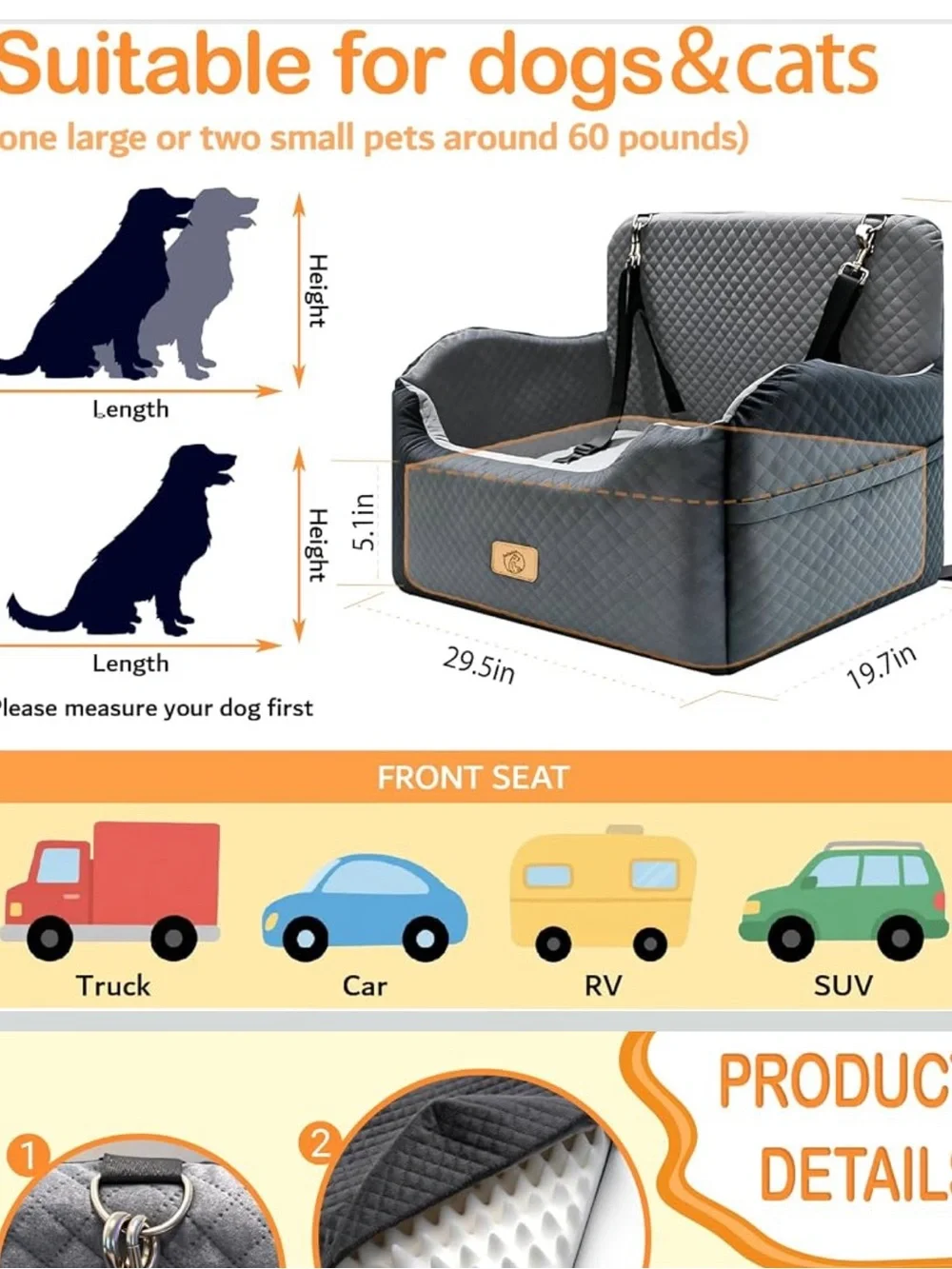 Solaluz Pet Dog Booster Car Seat for 2 Small Dogs or One Dog under 65 lb. NEW